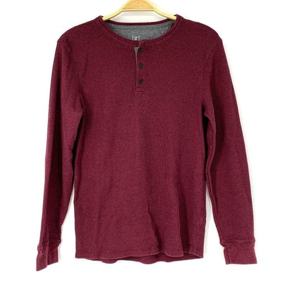 Mens George Thermal Henley burgundy Size Small Shirt Long Sleeve 3852 Top - Picture 1 of 7